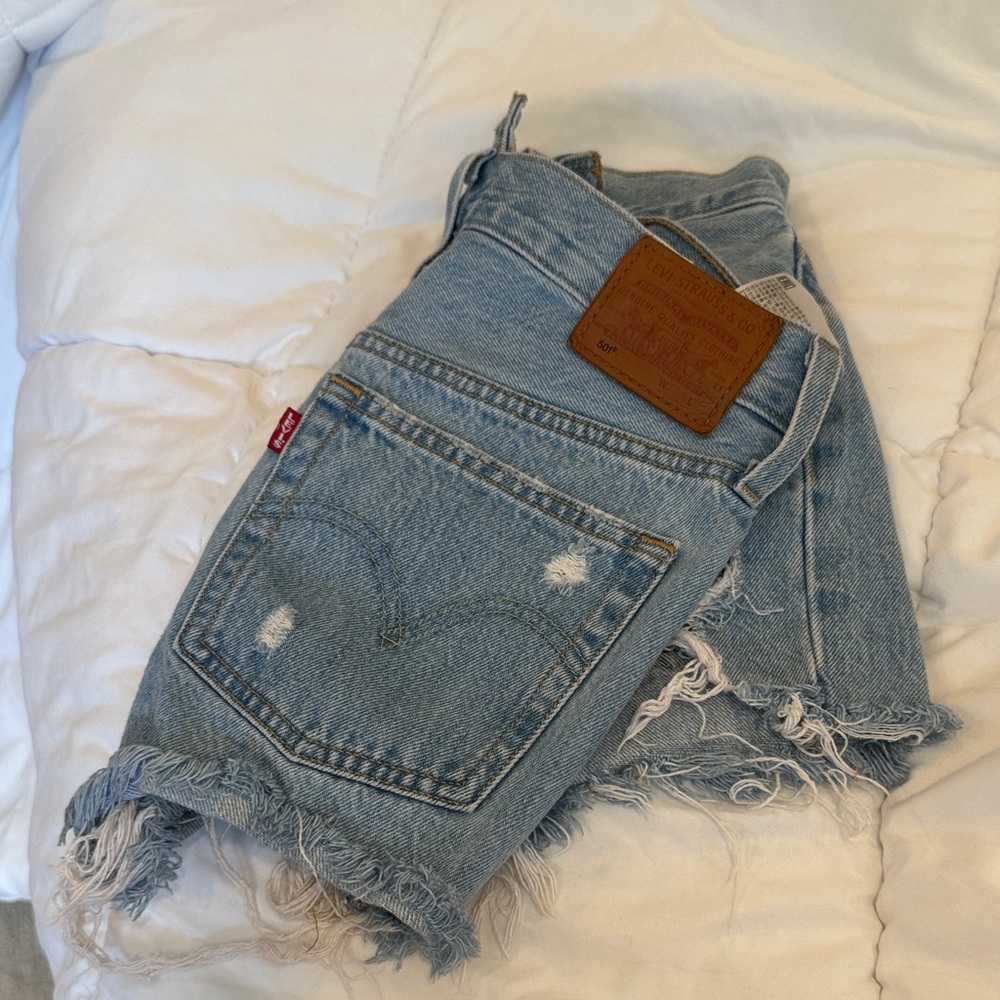 Levi's Light Blue Frayed Denim Shorts